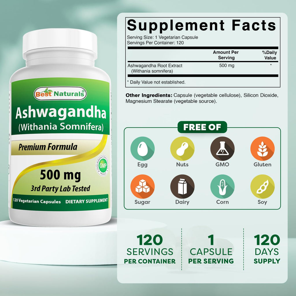 Best Naturals Ashwagandha Extract 500 Mg 120 Capsules (Pack of 2)