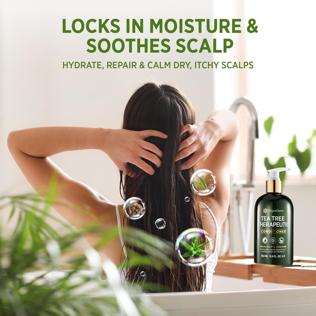 Roycederm Tea Tree Therapeutic Shampoo & Conditioner Set: Shampoo for Dry Scalp, Dandruff - Hydrating Conditioner for Itchy, Flaky Scalp