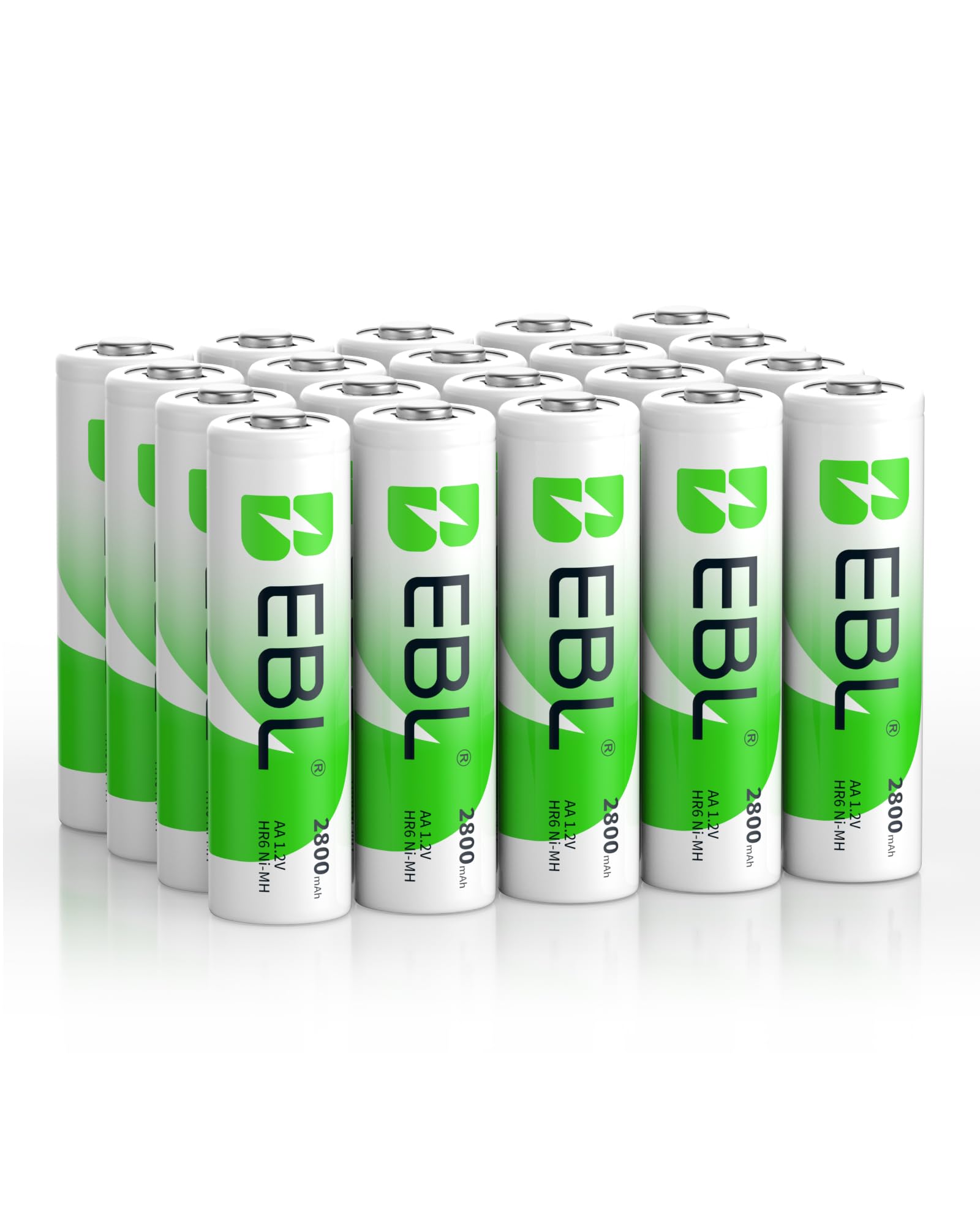 EBL 20-Counts AA Rechargeable Batteries 2,800mAh High Capacity AA Batteries