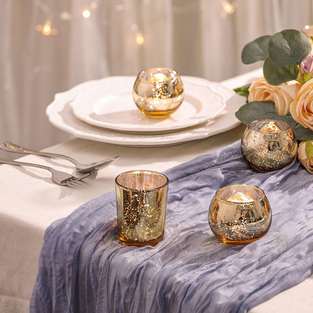 DEVI 48PCS Assorted Gold Votive Candle Holders Bluk, Gold Wedding Decorations, Mercury Glass Candle Holder for Tea Lights, Christmas Party Diwali Centerpieces for Table, Wedding Party Supplies
