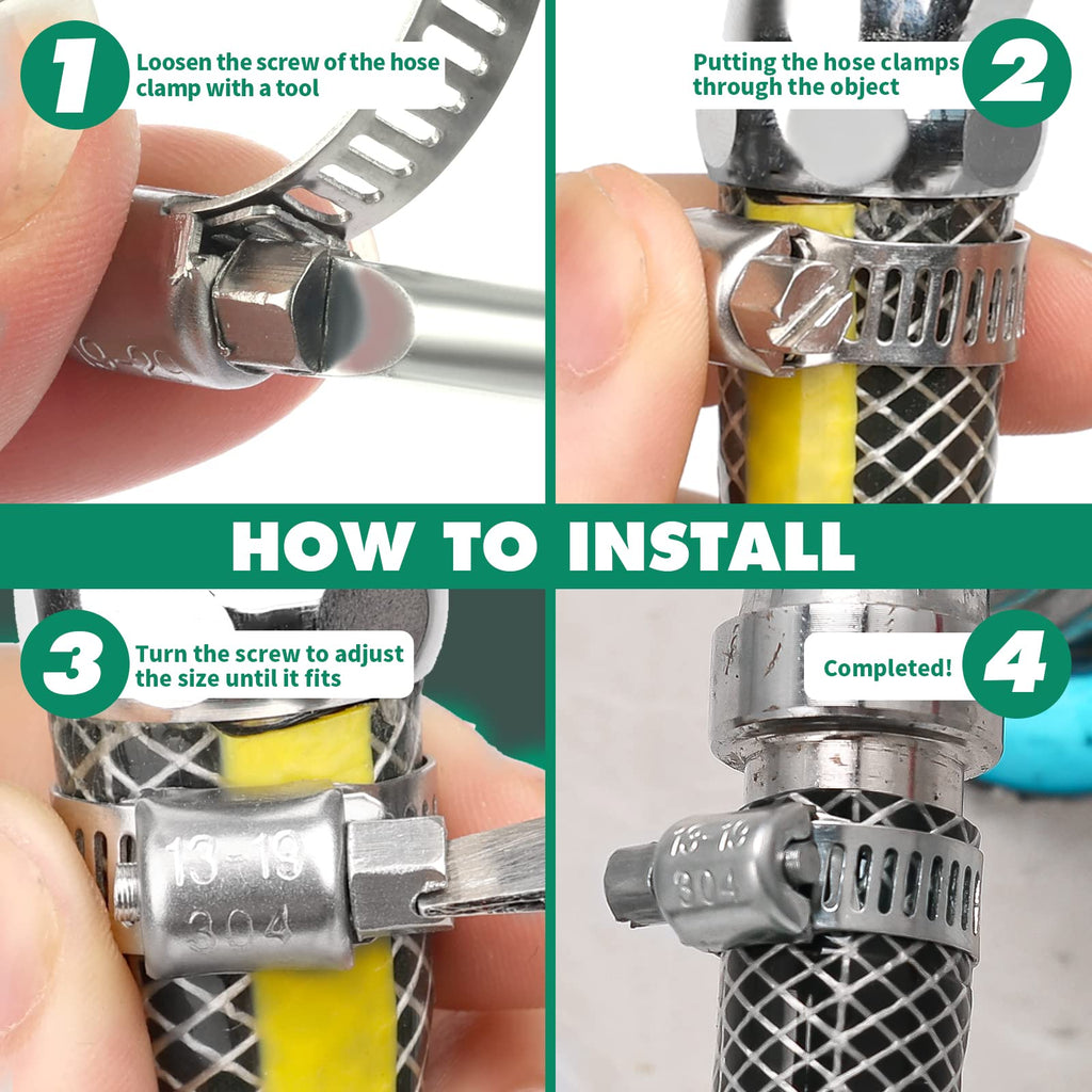 OURU 10PCS Hose Clamps Stainless Steel Adjustable 1-5/16"-2-1/4"(33-57mm)