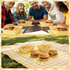 Geosar 100 Pcs Gingham Party Supply Disposable Paper Food Tray Bulk Disposable Food Boat with Checkered Wax Paper Sheet Checkered Wrapping Supply for Carnival Picnic Birthday Party (Yellow White)