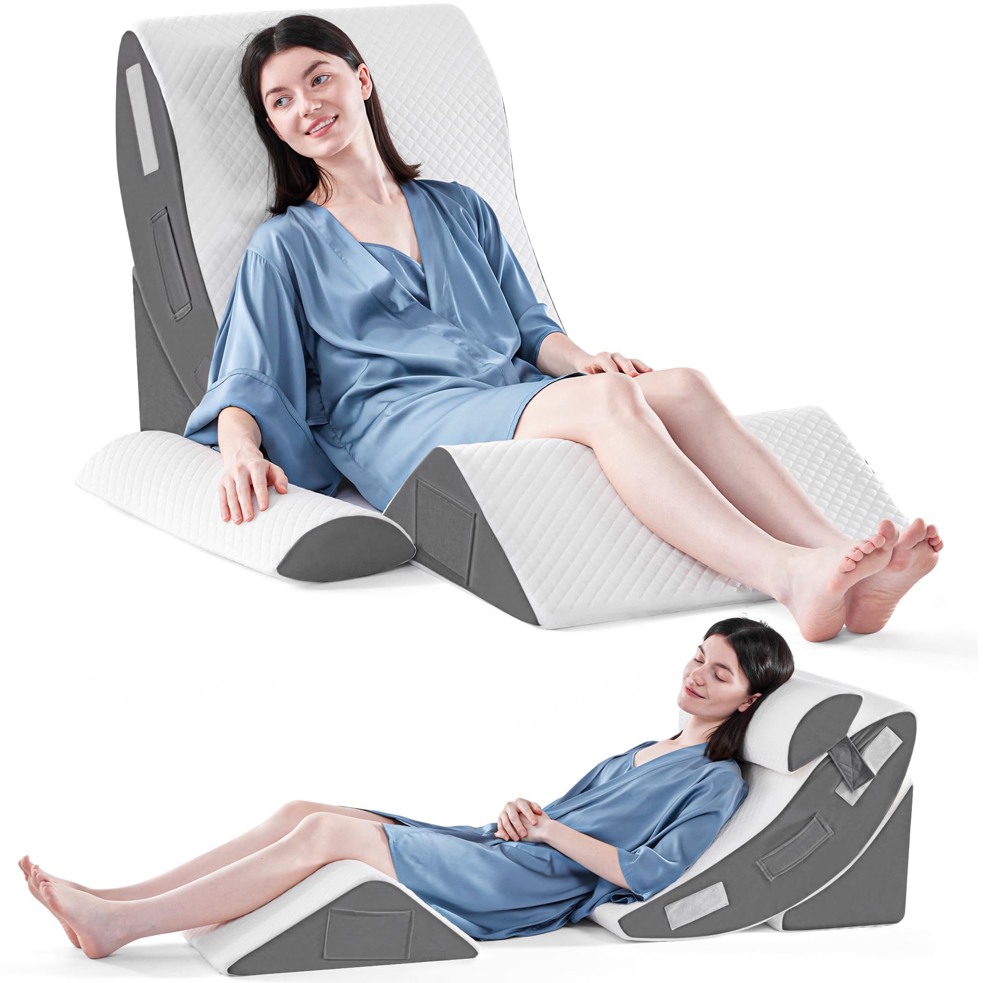 Yojoker 4PCS Orthopedic Bed Wedge Pillow Set for Sleeping, Post Surgery Foam Pillow for Body, Back and Leg Pain Relief, Triangle Adjustable Support Pillow - Acid Reflux Sleeping Pillows