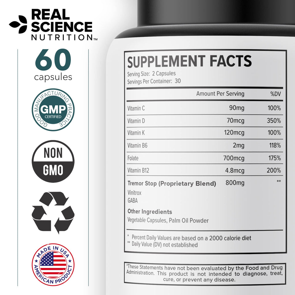 Real Science Tardivex All Natural Nerve Support Supplement for Neurological Balance - Includes Vinitrox, GABA & Essential Vitamins for Controlled Movement & Coordination - Made in USA, 60 Caps