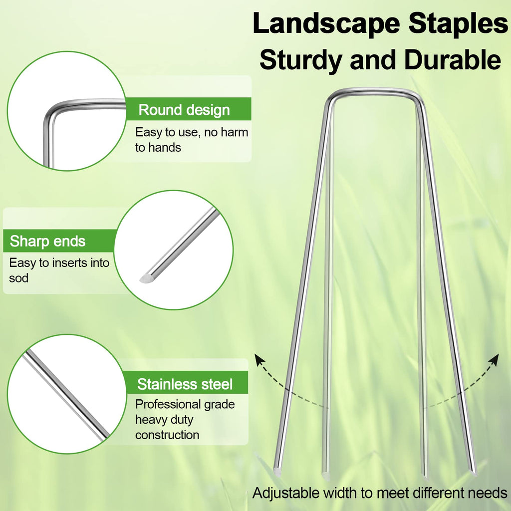Oligei 100 Pack Garden Stakes, U-Shaped Tent Stakes, Galvanized Landscape Staples, Ground Stakes, for Landscaping Securing Weed Barrier Fabric, Irrigation Tubing, Holding Fence, Tarpaulin