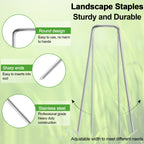 Oligei 100 Pack Garden Stakes, U-Shaped Tent Stakes, Galvanized Landscape Staples, Ground Stakes, for Landscaping Securing Weed Barrier Fabric, Irrigation Tubing, Holding Fence, Tarpaulin