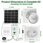SHENVITASO Solar Powered Exhaust Fan Kit, 25W 8" Ventilation Fan with Battery Backup, Up to 9‑Hour Runtime, 430CFM, IP44 Waterproof, for Chicken Coop, Greenhouse, Shed, Attic, RV