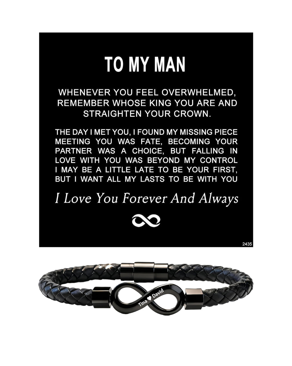 ziella To My Man,Personalized Dual Name Infinity Leather Bracelet,Personalized Custom Name Stainless Steel Bracelet Valentine Birthday Gifts for Him (L (Large), 9-inch)