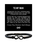 ziella To My Man,Personalized Dual Name Infinity Leather Bracelet,Personalized Custom Name Stainless Steel Bracelet Valentine Birthday Gifts for Him (L (Large), 9-inch)
