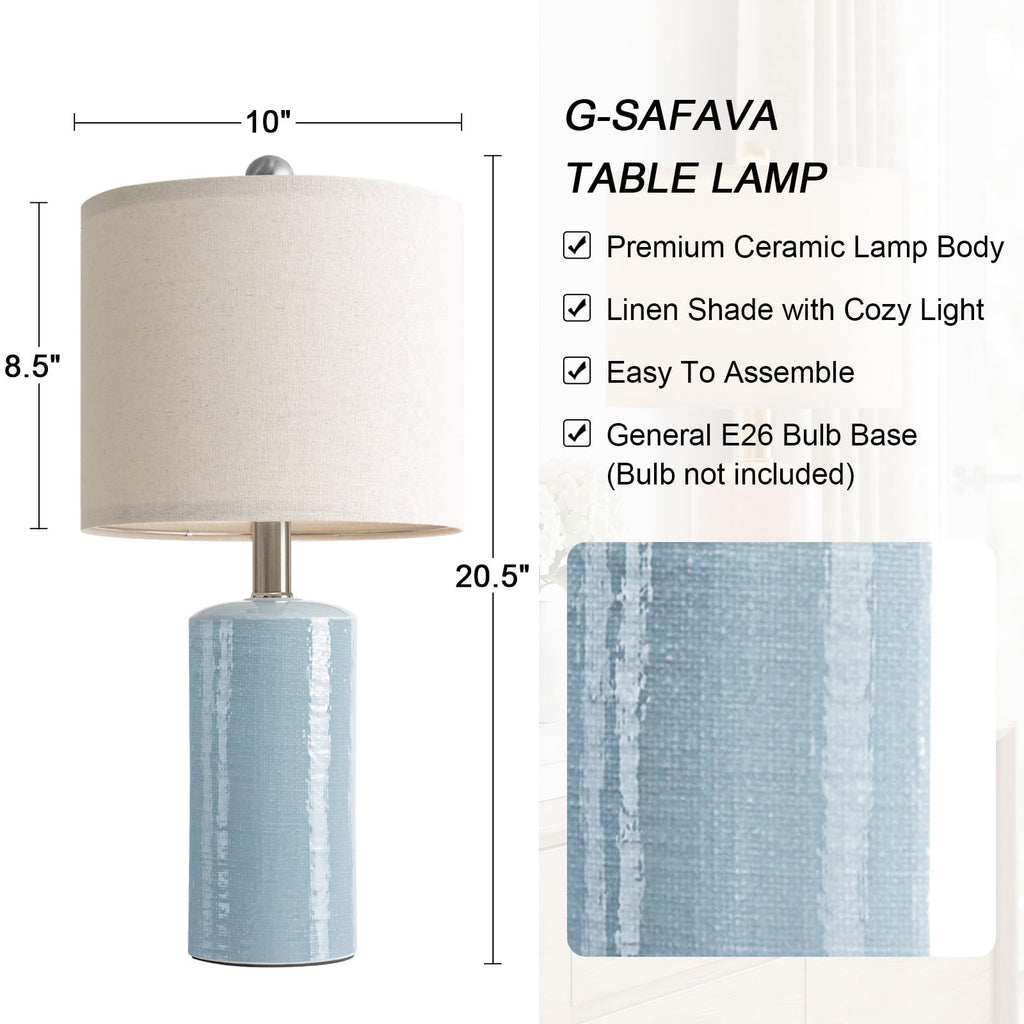 G-SAFAVA 20.5" Small Table Lamps for Living Room Lamp Set of 2 Ceramic Lamps for Bedroom Bedside Lamps Modern Boho Lamps for Night Stands Farmhouse Nightstand Lamp Side End Table Lamp, Light Blue