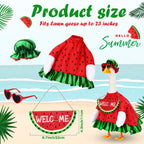 Sunnymove Summer Watermelon Porch Goose Outfits Summer Dress with Frilled Hat & Skirt Welcome Wooden Sign Fits 23" Cement Goose Statue Outdoor Garden Yard Patio Lawn Decor(Watermelon)