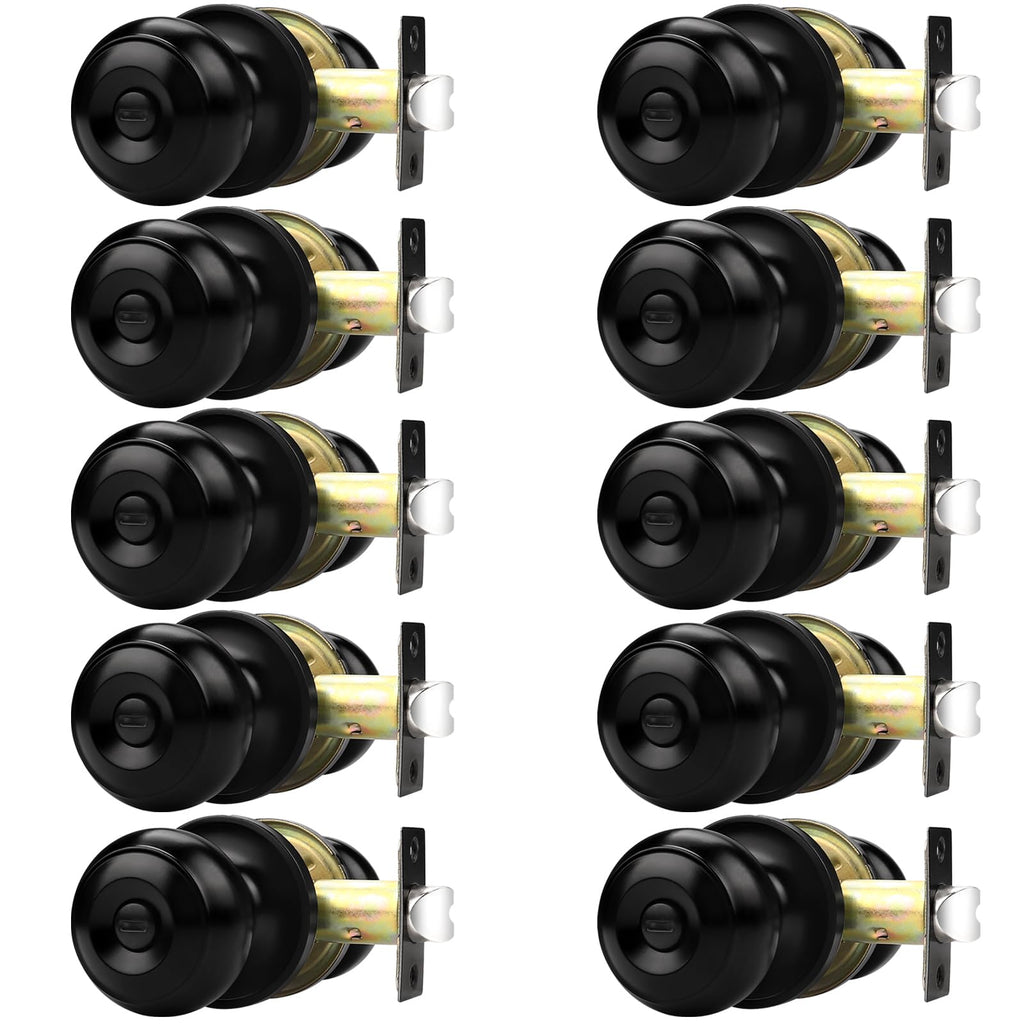 Probrico Bathroom Door Knobs, 10 Pack Interior Door Handles Privacy Function, Keyless Doorknob for Bedroom Bath, Matte Black Finish Door Knob with Solid Latch