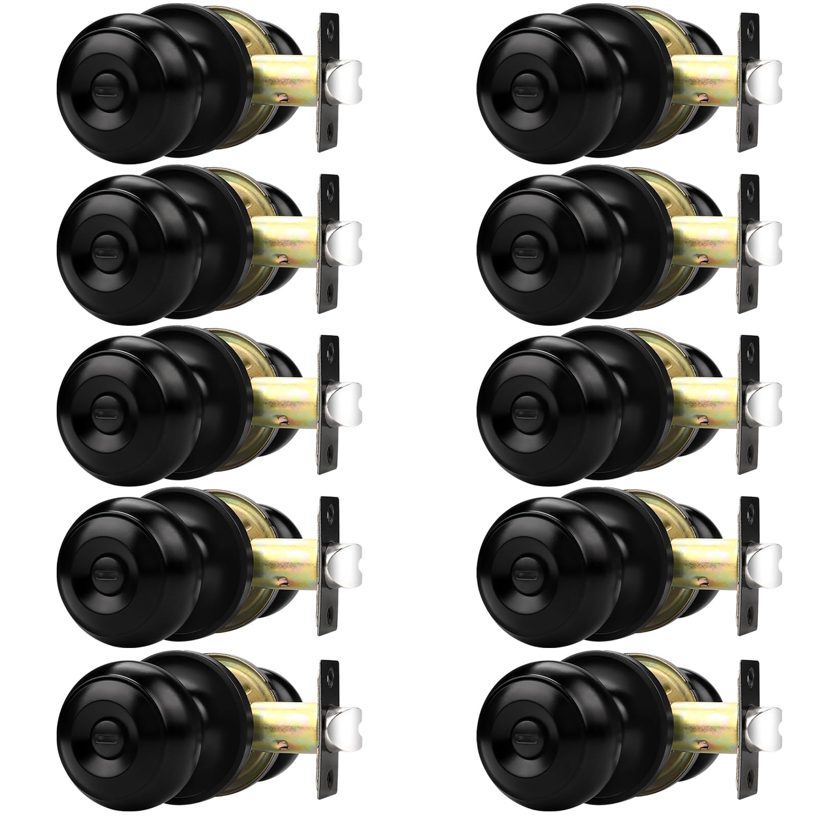 Probrico Bathroom Door Knobs, 10 Pack Interior Door Handles Privacy Function, Keyless Doorknob for Bedroom Bath, Matte Black Finish Door Knob with Solid Latch