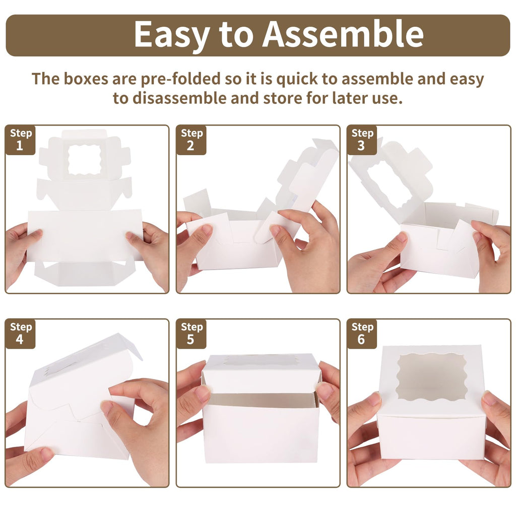 120pcs Small Cookie Boxes with Window, 4x4x2.5 In White Bakery Boxes