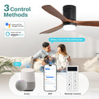 Sofucor 52 Inch Smart Ceiling Fans with Lights-Flush Mount Low Profile Modern Outdoor Solid Wood Ceiling Fans with Alexa/Google Assistant/APP/Remote Control for Bedroom/Farmhouse/Patio, Brown Black