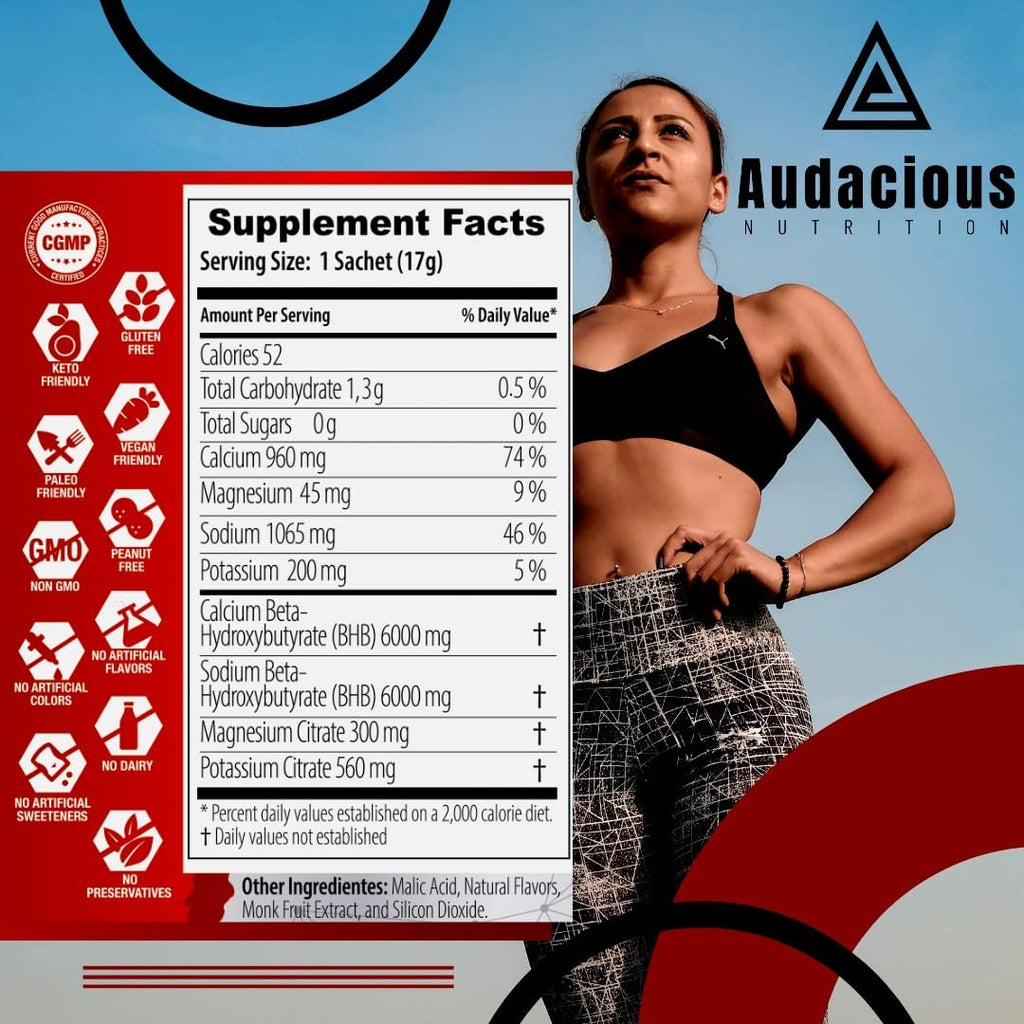 Audacious Nutrition KetoStart | Exogenous Ketones Powder with Electrolytes | Caffeine Free | Tropical Flavor Electrolyte Powder for Energy, Strength & Focus (10x Ketones Drink Mix Packets)