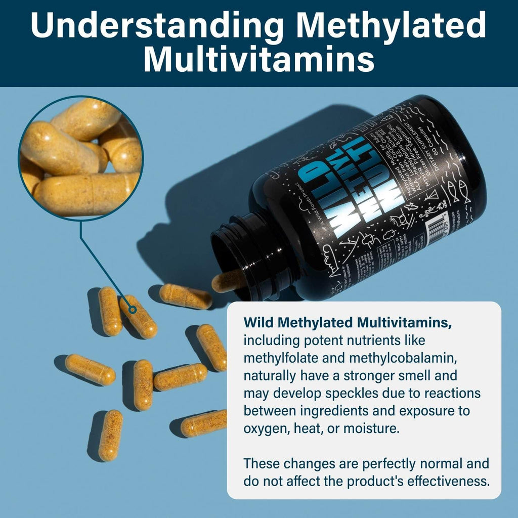 Wild Methylated Multivitamin for Women & Men | Daily Multi Vitamin | MTHFR Supplement Without Iron | Methylated B12, Folate, Vitamin C, A, K2, D, E, Choline, Biotin, ALA, CoQ10 & More (60 Capsules)