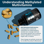 Wild Methylated Multivitamin for Women & Men | Daily Multi Vitamin | MTHFR Supplement Without Iron | Methylated B12, Folate, Vitamin C, A, K2, D, E, Choline, Biotin, ALA, CoQ10 & More (60 Capsules)