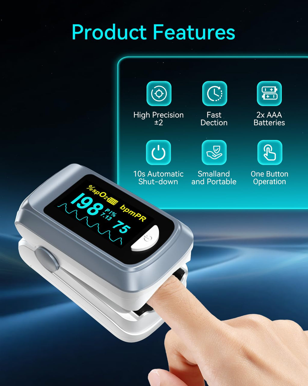 Fingertip Pulse Oximeter Blood Oxygen Monitor Finger for Adult & Children Portable Oxygen Level Monitor with OLED Screen Included 2 X AAA Batteries and Lanyard
