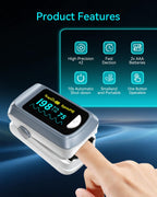 Fingertip Pulse Oximeter Blood Oxygen Monitor Finger for Adult & Children Portable Oxygen Level Monitor with OLED Screen Included 2 X AAA Batteries and Lanyard