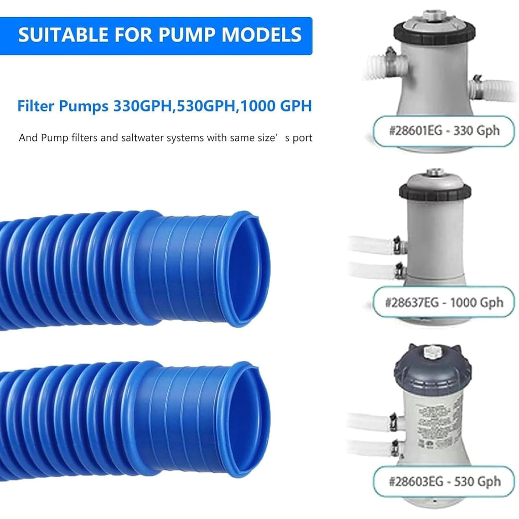 1.25" x 41in Pool Hoses Set for Above Ground Pools – Pool Pump Replacement Hose with Clamps, Compatible with Intex, Coleman, Summer Waves Pool Pumps & Filters (2 PACK Blue)