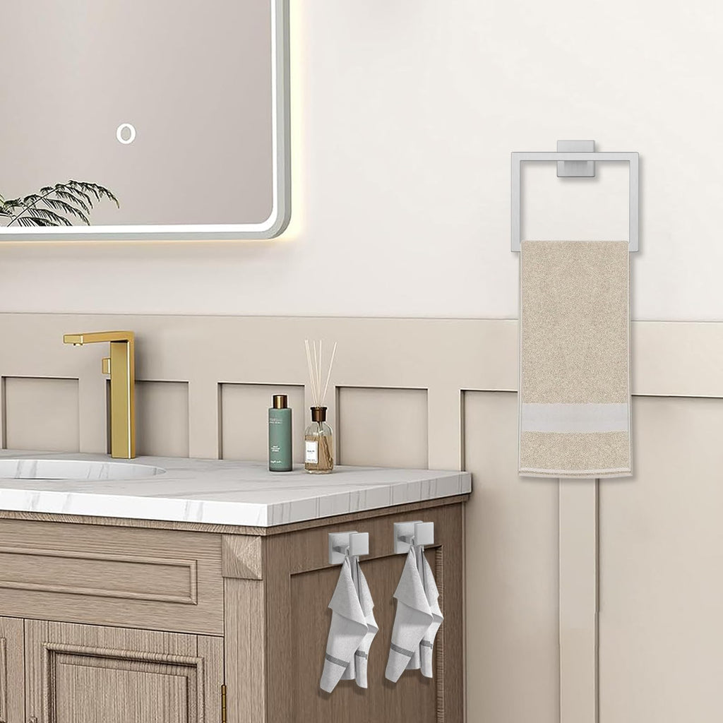 JOPOFI 5 Piece Bathroom Towel Bar Set - SUS304 Stainless Steel Bath Towel Holder, 23.6 Inch Towel Racks for Bathroom Wall Mounted, Bathroom Hardware Accessories Set - Brushed Nickel