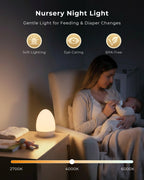 FULNIX Egg Light for Nursery, Eye-Caring Touch Control Rechargeable Baby Night Light with 17 Color Modes, Dimmable Night Feeding Egg Light for New Parents & Kids Bedroom