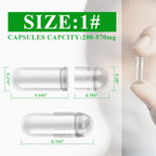 wananfu Size 1 Empty Capsules Vegetarian (1000 Count) Bundle with Micro Lab Spoon, Clear Fillable Veggie Pill Capsules Size 1 for Making Your Own Supplements