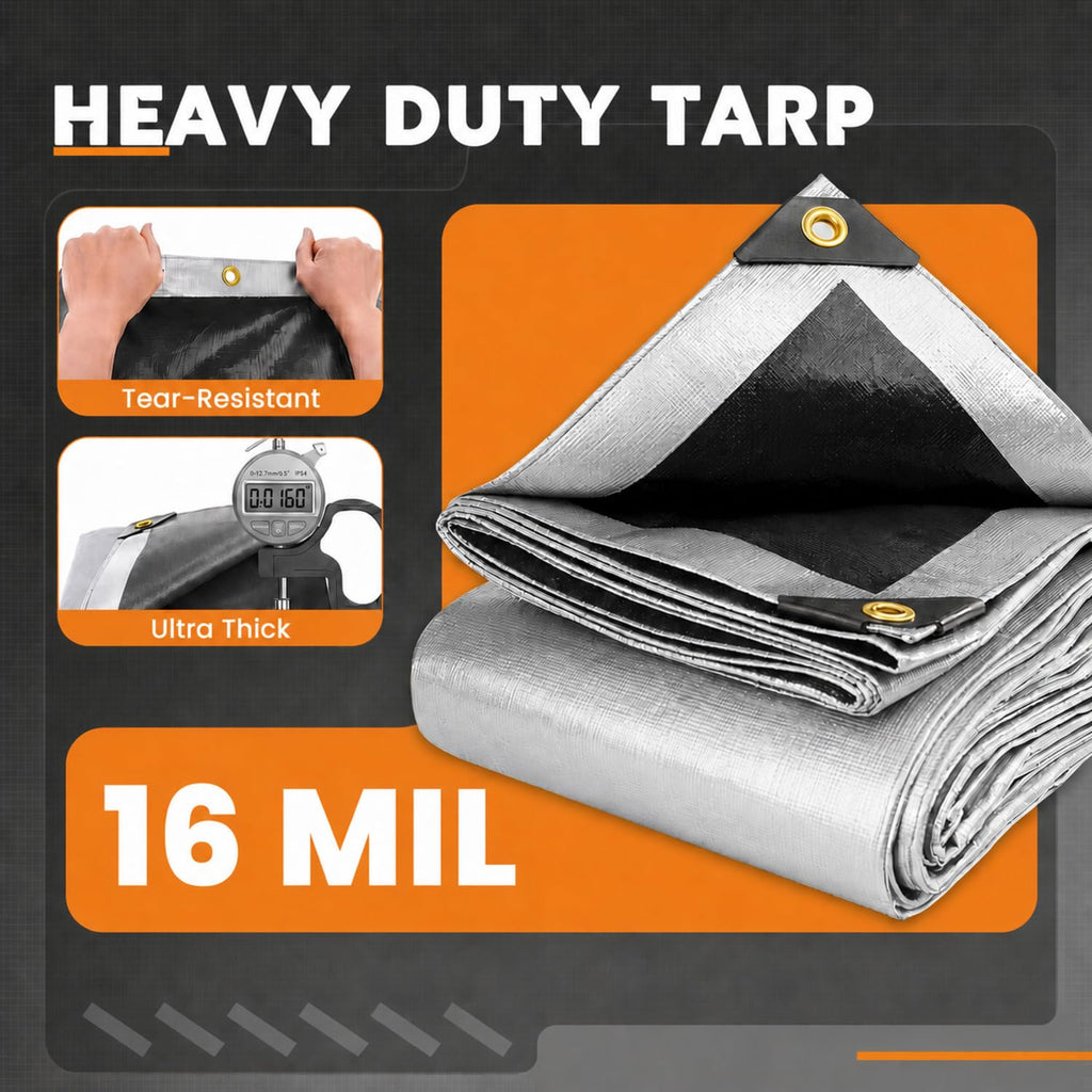 Keten Tarps Heavy Duty Waterproof 12x20 Feet, Extra Thick 16 Mil (Silver)