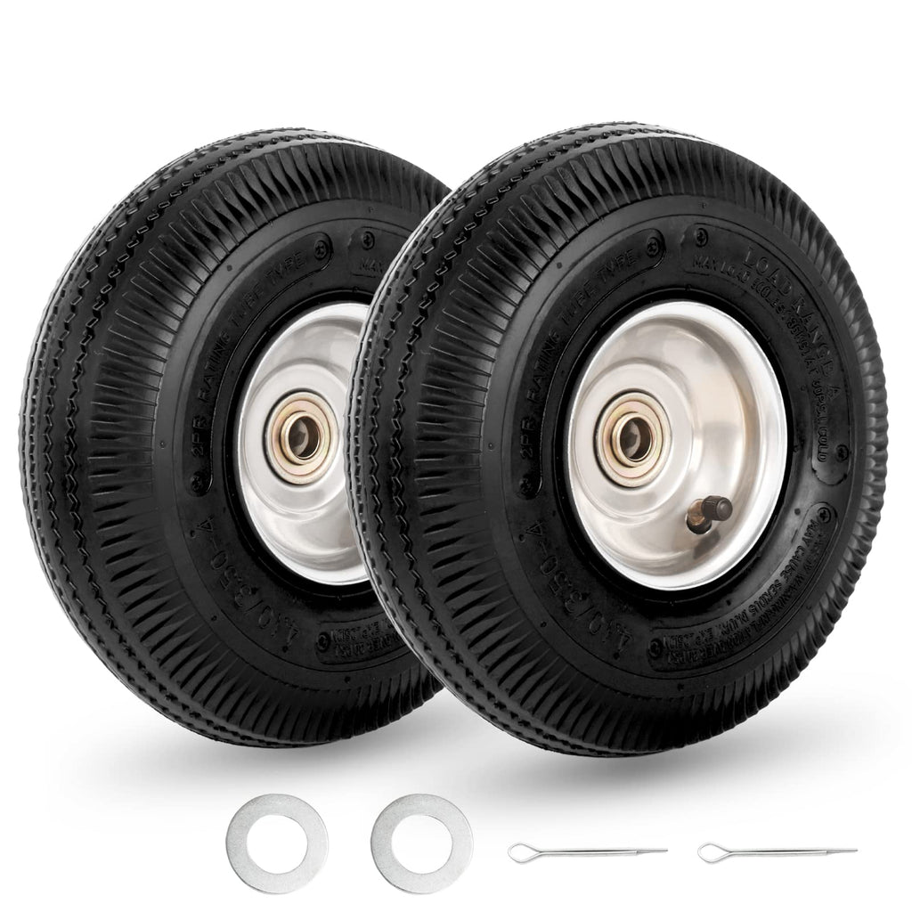 GICOOL 10" Tire and Wheel, 2 Pack, 4.10/3.50-4 Pneumatic Tire, with 2.25" Offset Hub, 5/8" Axle Bore Hole, Sealed Bearings for Hand Truck Trolley Dolly Garden Wagon Wheel Replacement