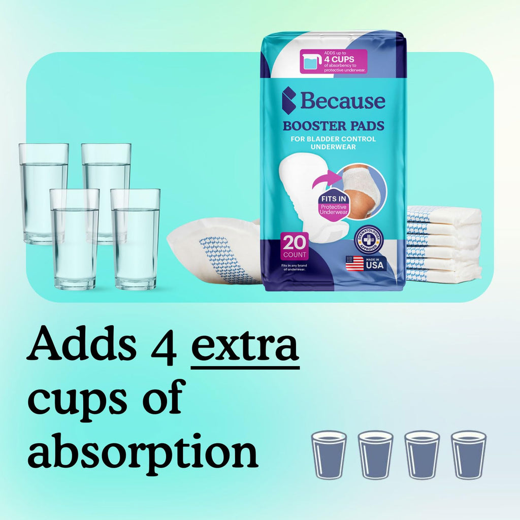 Because Overnight Booster Pads Fit All Adult Diapers, Helps Keep Your Adult Diaper Active All Night, Adds 4 Cups to Incontinence Underwear, Extra Absorbency, 88 Count