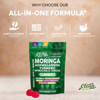Clean Nutra Moringa Gummies | Pure Moringa Powder Supplement + Ashwagandha Turmeric Spirulina & Ginger Energy, Skin, Immune & Gut Health Green Superfood - Moringa Capsules Alternative