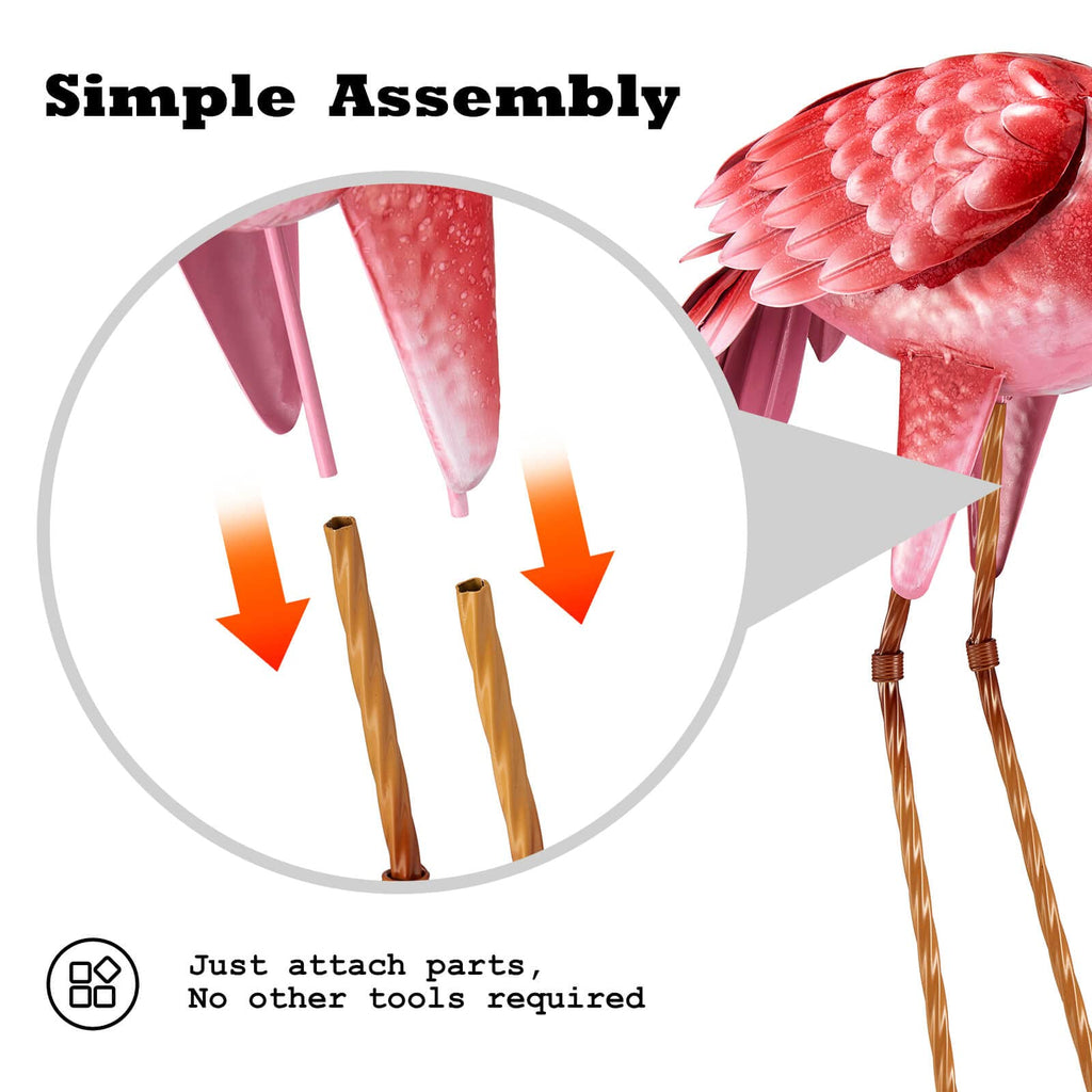 Kircust Flamingo Garden Statues and Sculptures, Metal Birds Yard Art Outdoor Statue, Large Pink Flamingo Lawn Ornaments for Home, Patio, Backyard Decor (2-Pack)