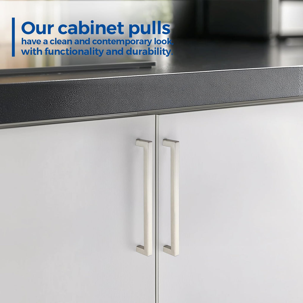 JOY DECOR 18 Pack Cabinet Handles,8-13/16 Inch Brushed Nickel Cabinet Pulls,Kitchen Cabinet Handles Square Drawer Pulls Stainless Steel Drawer Hardware Handles, 224mm Hole Centers
