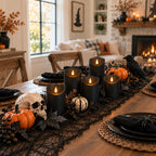Fo32won Flameless Flickering Candles with Remote Timer, Set of 6 Led Black Battery Operated Candles for Home Decor Xmas Halloween (D3 x H3 3" 4" 5" 6" 7")