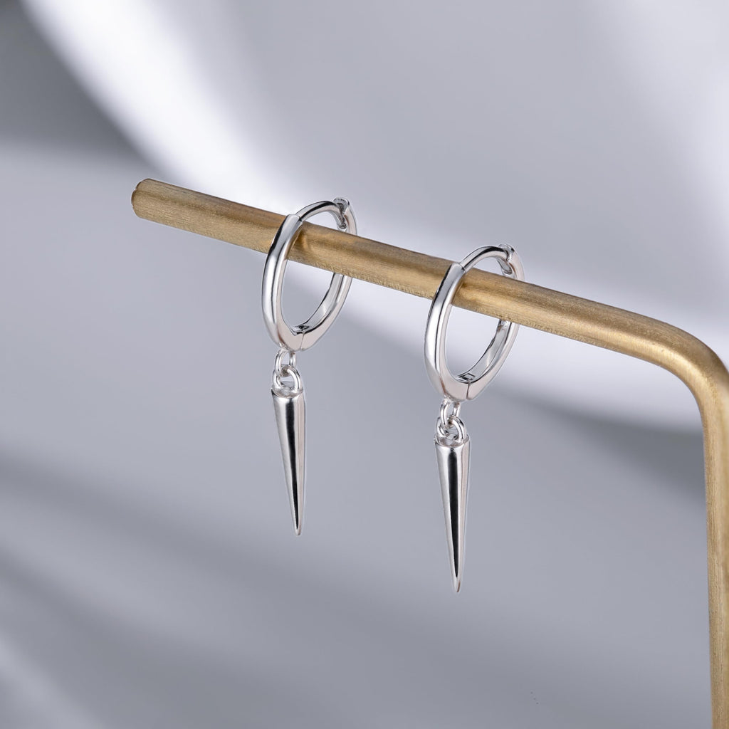 SLUYNZ Sterling Silver Spike Small Hoop Earrings for Women Teen Girls Geometric Hoop Earrings Huggie Drop (A-SILVER)