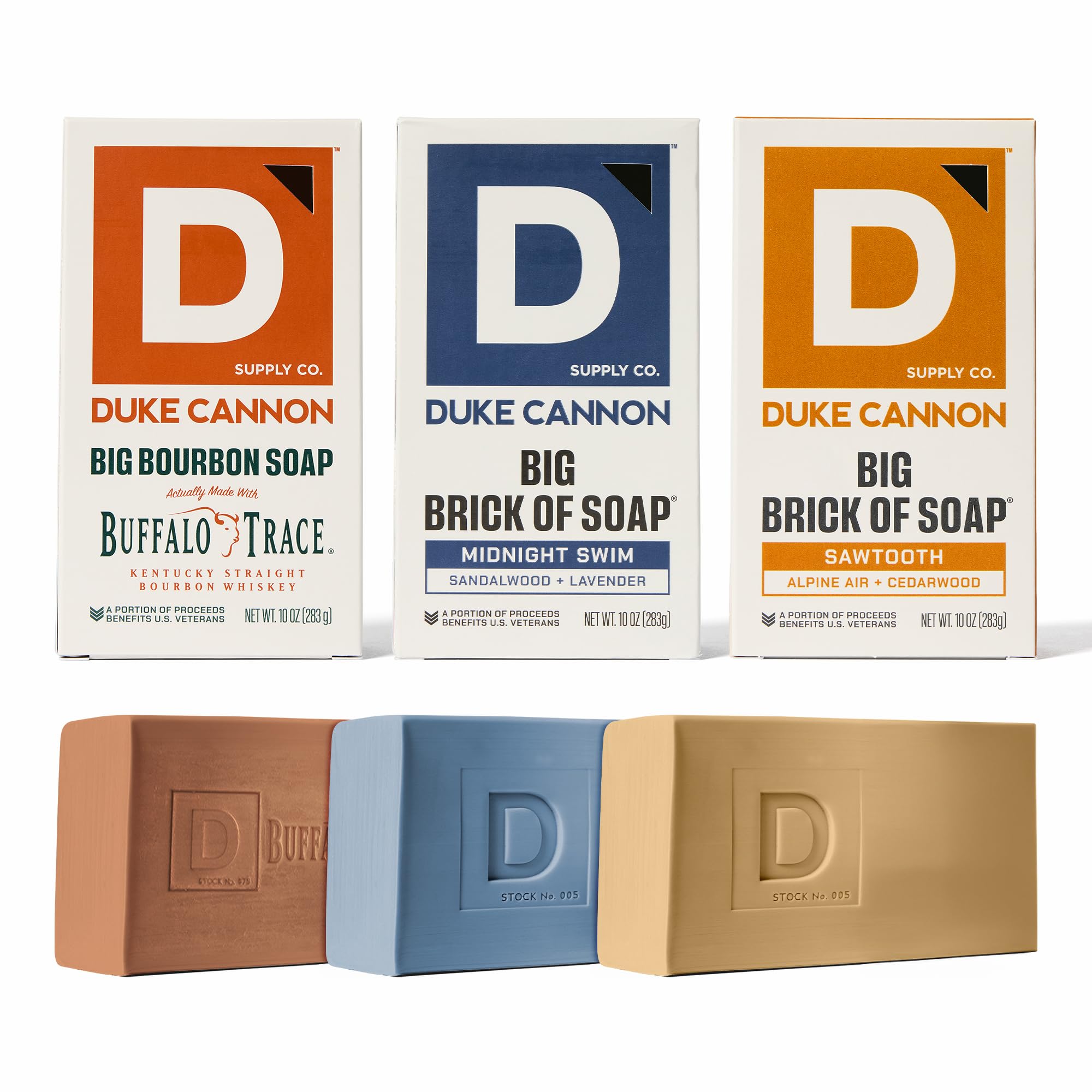 Duke Cannon Supply Co. Extra Large Bar Soap Bundle - Men's Bar Soap with Masculine Scents - American-made soap - All Skin Types - Big Brick of Soap - Midnight Swim, Sawtooth, Bourbon - 10 oz (3 Pack)