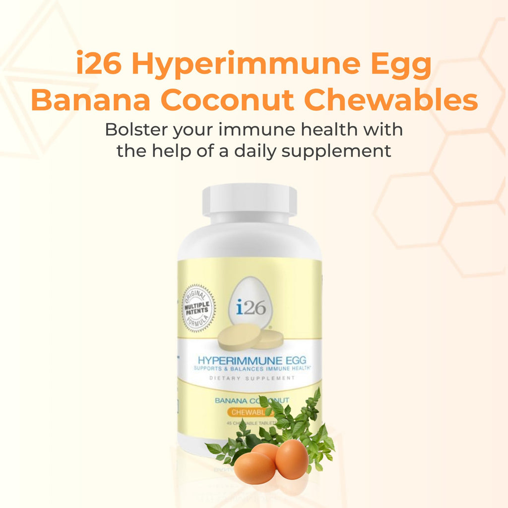 Youngevity i26 Hyperimmune Egg | IgY Max Banana Coconut Chewable | Patented Immune Powerhouse Formula | Flexibility, Gut, Immune Support Supplement | 45 Chewable Tablets