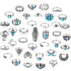 Kigeli 78 Pcs Vintage Turquoise Rings Set Women Western Bohemian Silver Oval Gemstone Boho Joint Knuckle Midi Stacking Rings for Women and Girls