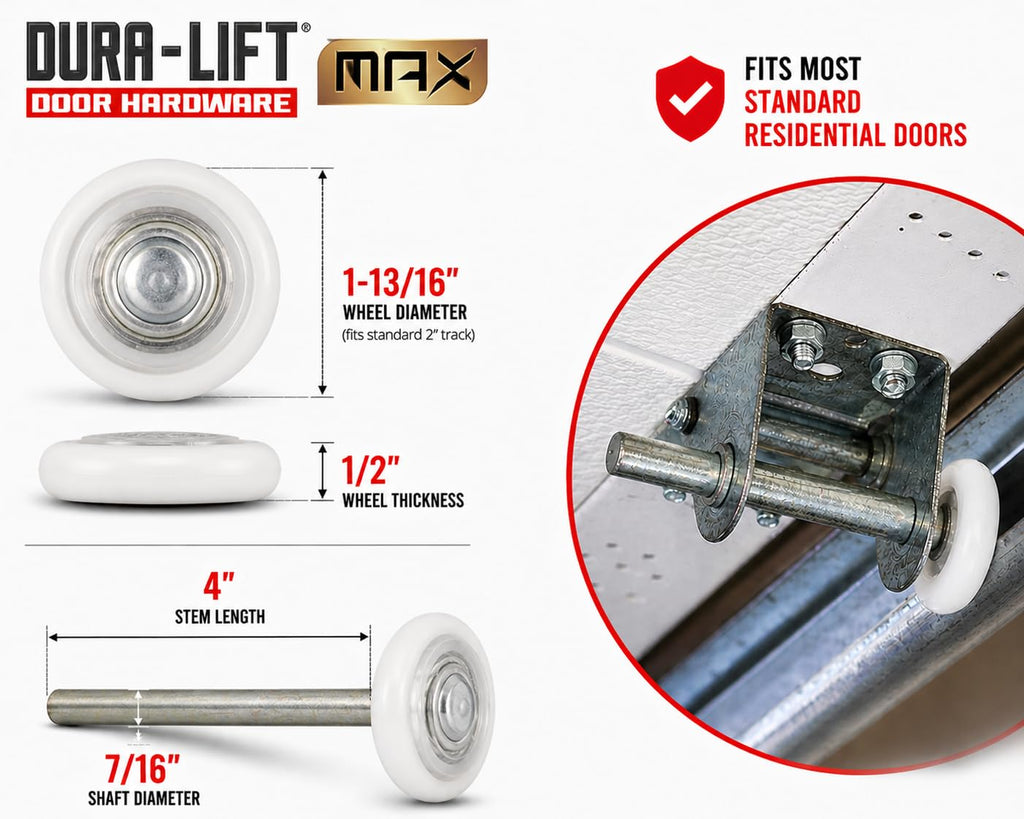 DURA-LIFT Ultra-Life MAX 2" Sealed 6200ZZ Bearing Nylon Garage Door Roller, 4" Stem, Pack of 10