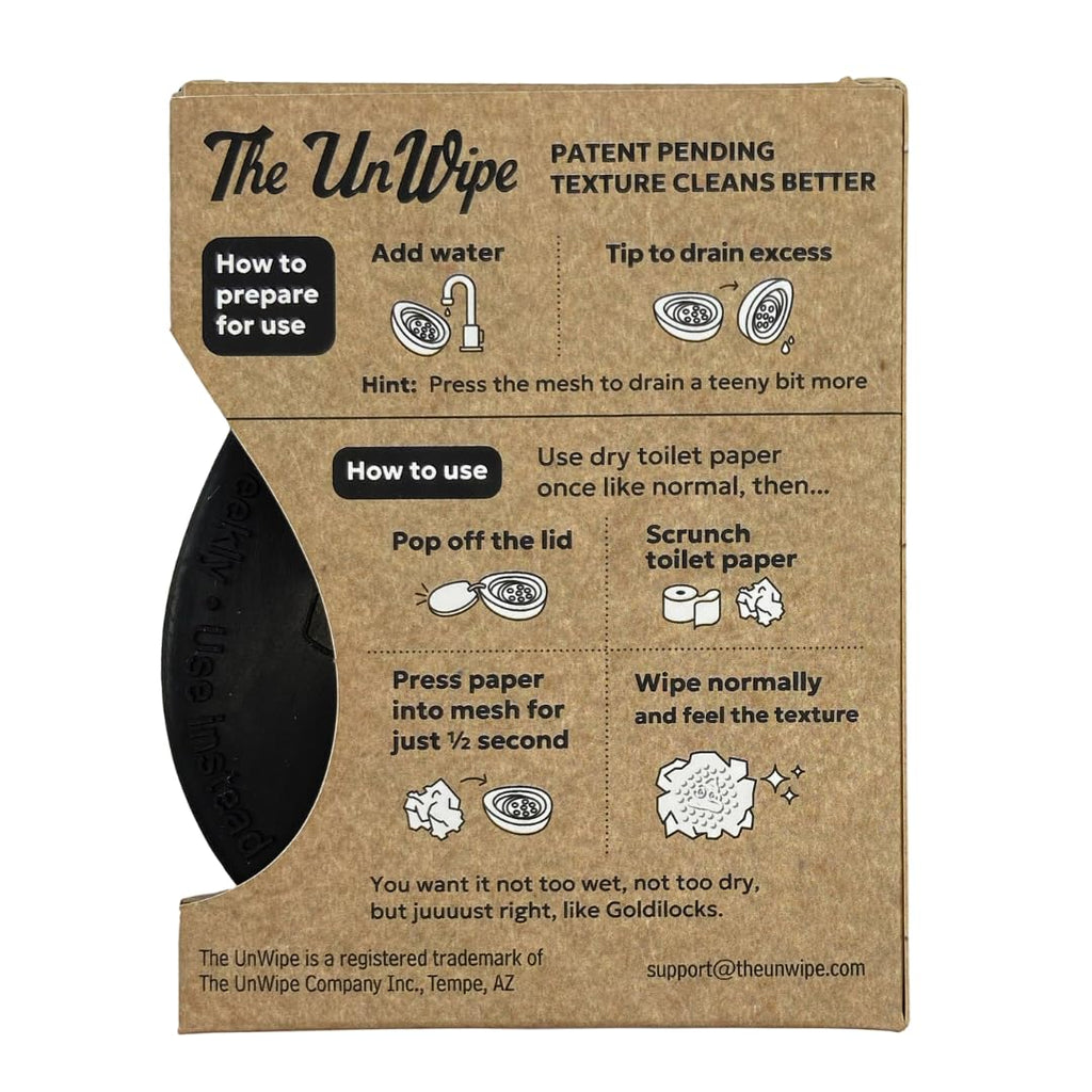 The UnWipe – Textured, Portable, Septic-Safe Tush Cleaning Instead of Flushable or Baby Wipes, Black LE
