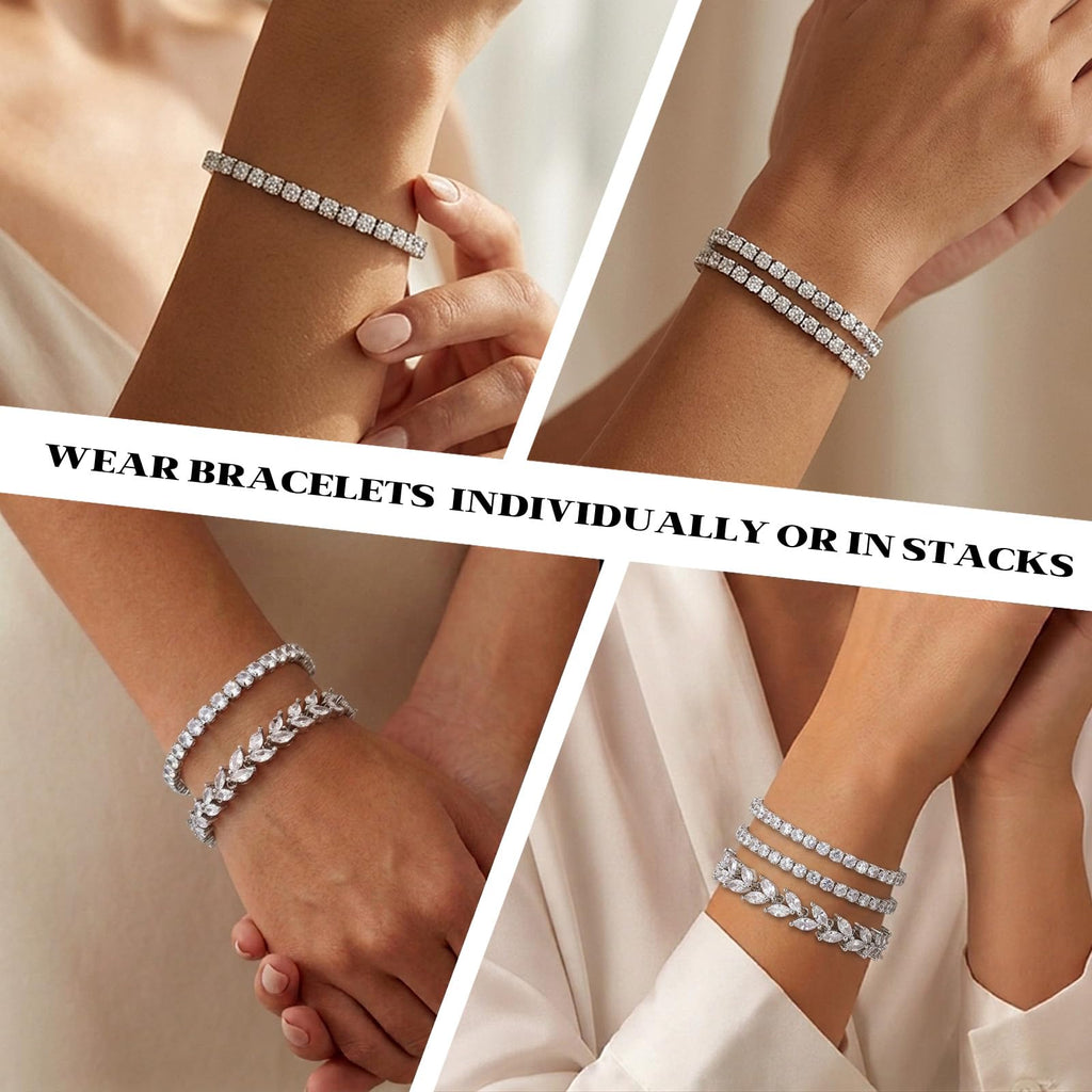 GEMOSA 3 Pcs Tennis Bracelets for women Silver Bracelet Set