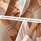 GEMOSA 3 Pcs Tennis Bracelets for women Silver Bracelet Set