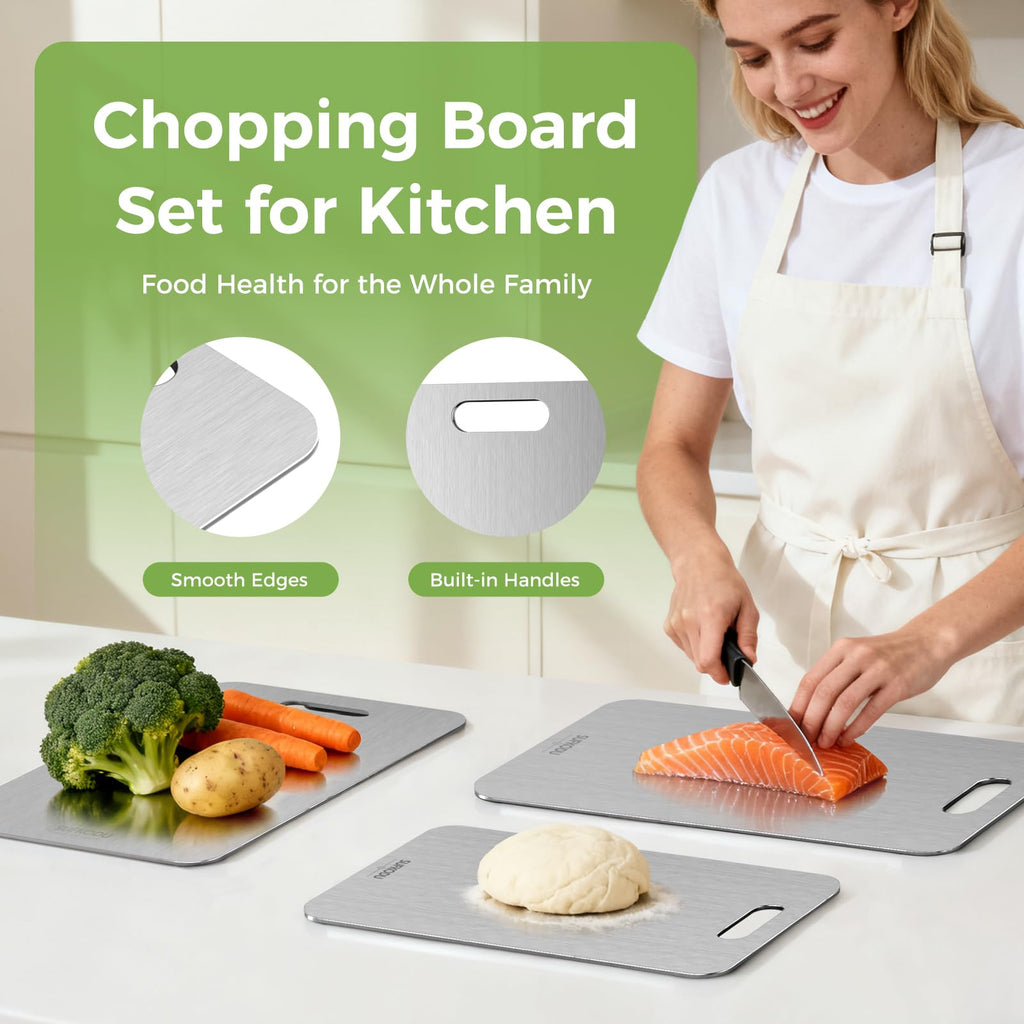 Titanium Cutting Board for Kitchen Set of 3(M+L+XL),One-Piece Design