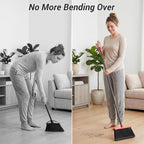 Zeawec Broom with Dustpan Combo Set, Long Handle Upright Standing Self-Cleaning Broom and Dustpan Set for Pet Hair & Dust Cleanup, Indoor Outdoor Use for Home, Kitchen, Office, Red & Gray