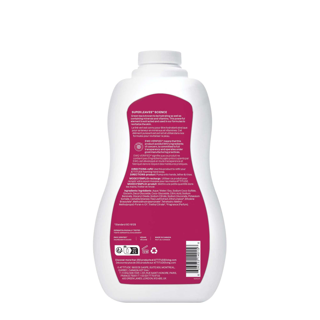 ATTITUDE Foaming Hand Soap, EWG Verified, Plant and Mineral-Based Ingredients, Vegan and Cruelty-free Personal Care Products, Herbal Musk, Bulk Refill, 35.2 Fl Oz