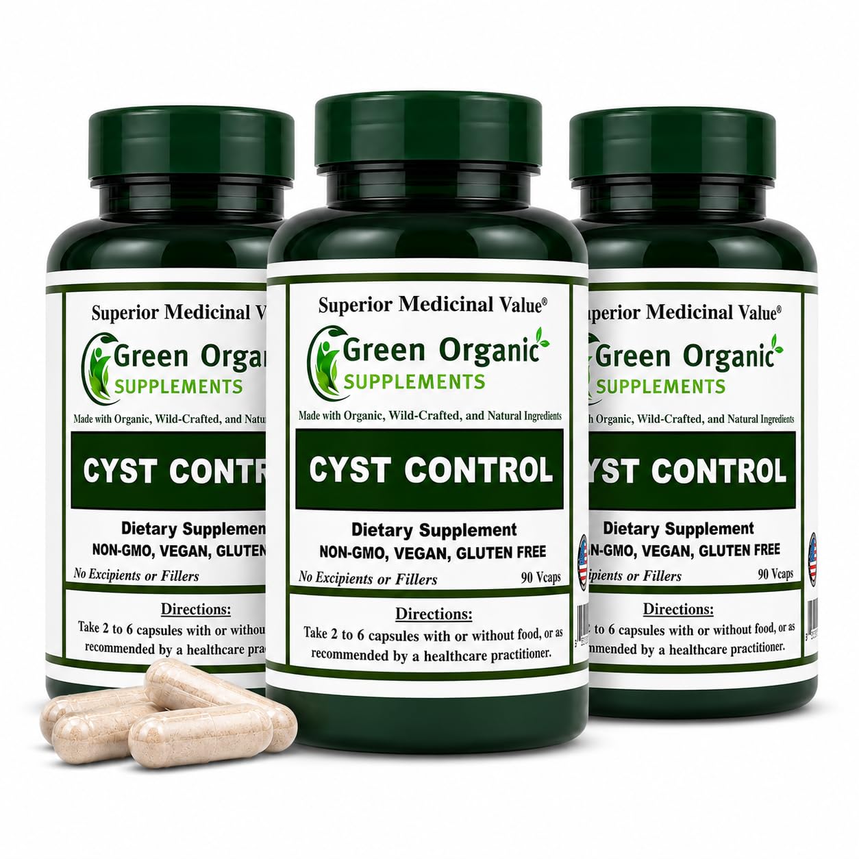 Green Organic Supplements Cyst, Breast Cyst, 90 VCaps, High Absorbable, Non-GMO, Gluten-Free (Pack of 3)