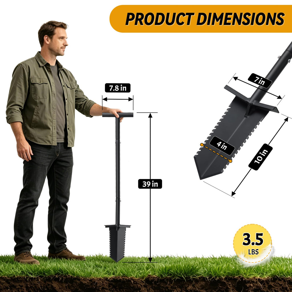 Metal Detecting Shovel, 39" Root Slayer Shovel with Serrated Blade, Lightweight and Durable Garden Spade Shovel, Metal Detector Shovel, Drain Spade for Cutting Root, Digging, Trenching, Transplanting