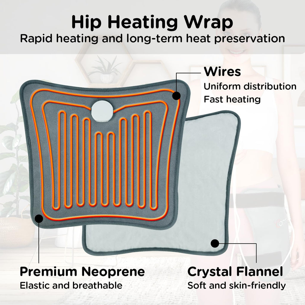 Comfytemp Heating Pad for Hip & Lower Back - Soothing Heat Wrap for Waist, Thigh & Hip Support, 3 Temperature Settings, 2H Auto-Off (Gray, S/M)