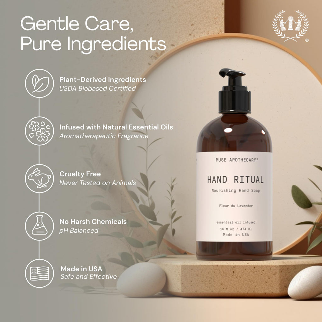Muse Apothecary Hand Ritual - Aromatic and Nourishing Hand Soap, Infused with Natural Aromatherapy Essential Oils - USDA Certified Biobased - 16 oz, Aloe + Eucalyptus + Lavender, 3 Pack